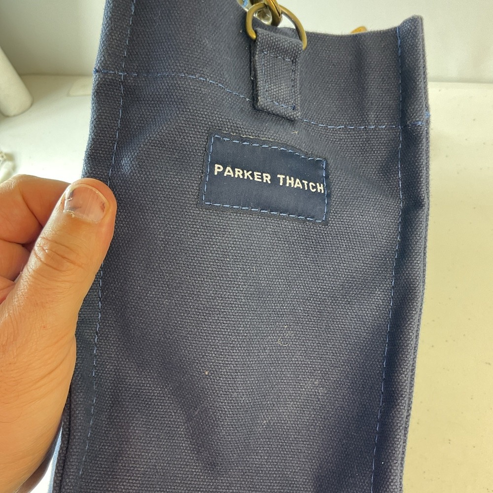 Parker Thatch Small Mimi Bag Navy Blue Canvas Surfer Stripe Leather Strap - Picture 7 of 13